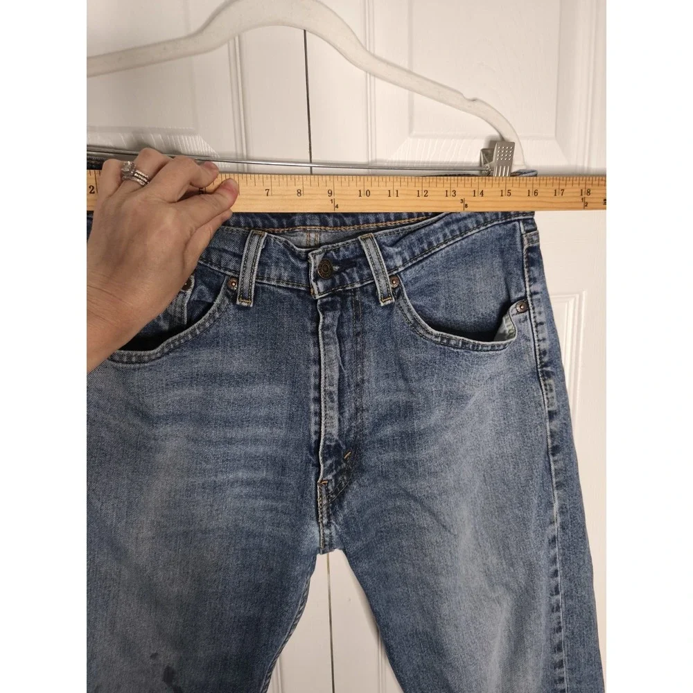 Levis 505 Jeans Mens 34x30 Blue Denim Straight Leg Light Wash Distressed Zip Fly